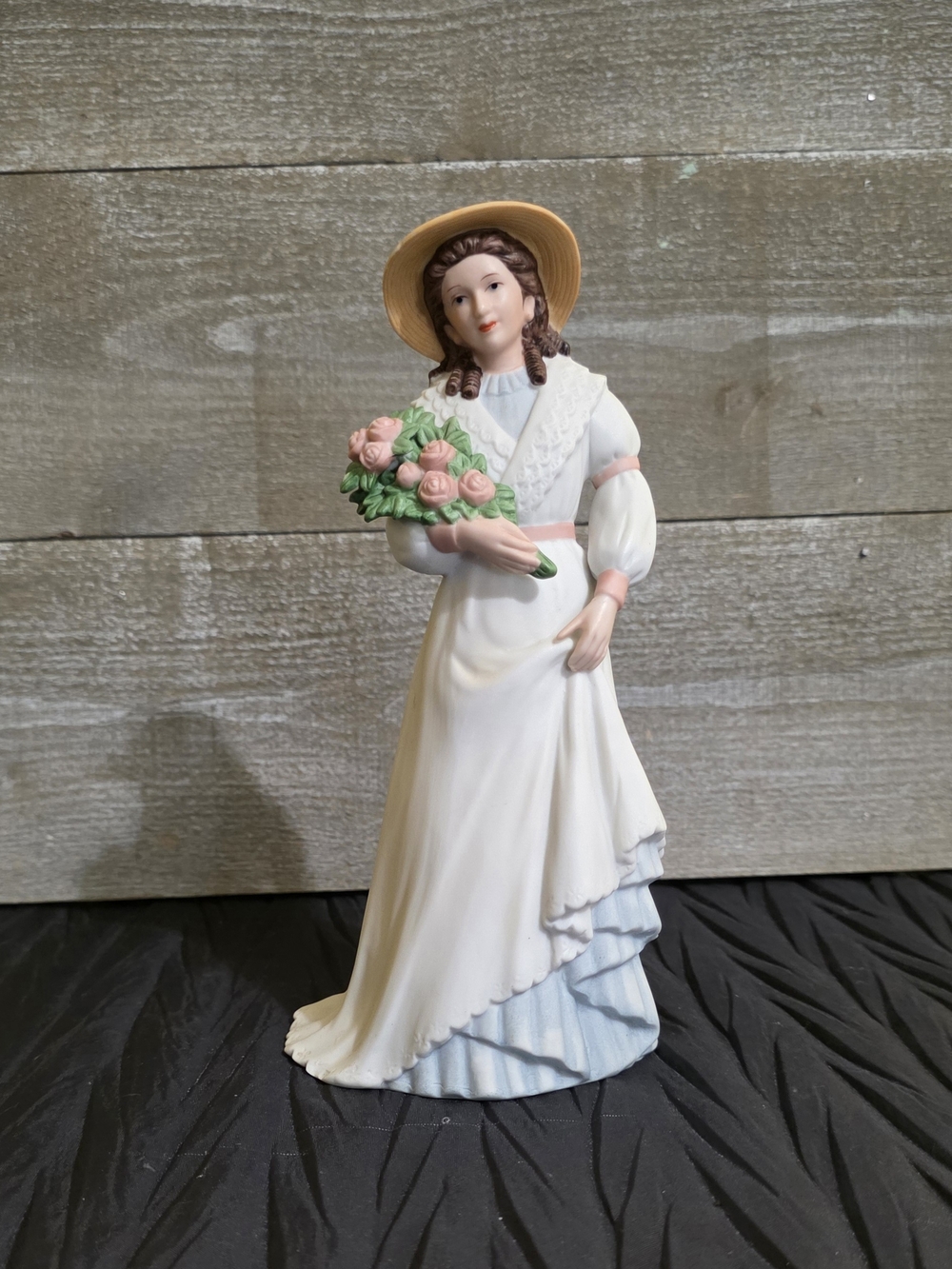 Homco Porcelain Lady Figurine in White, Blue, Pink and Green #1468